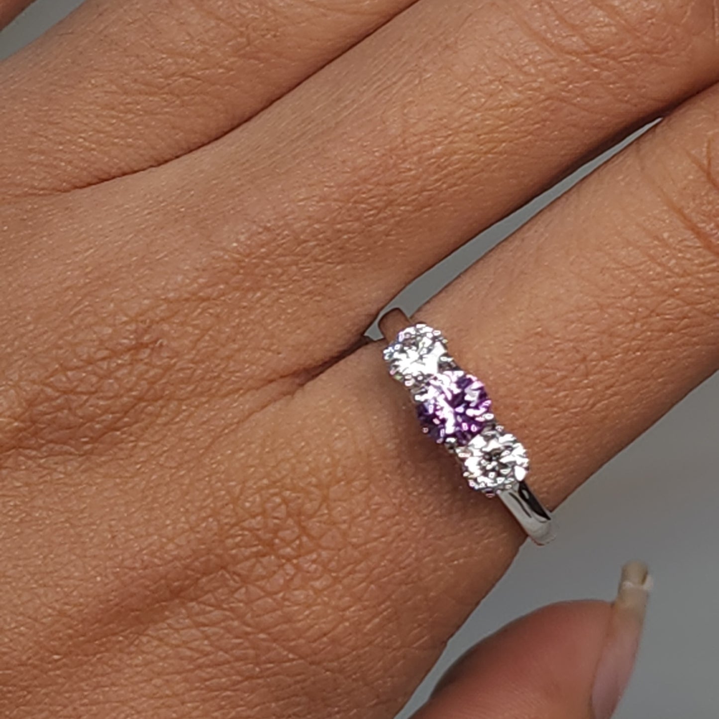 Created Alexandrite & Lab Grown Diamond Round ring .925 Sterling Silver