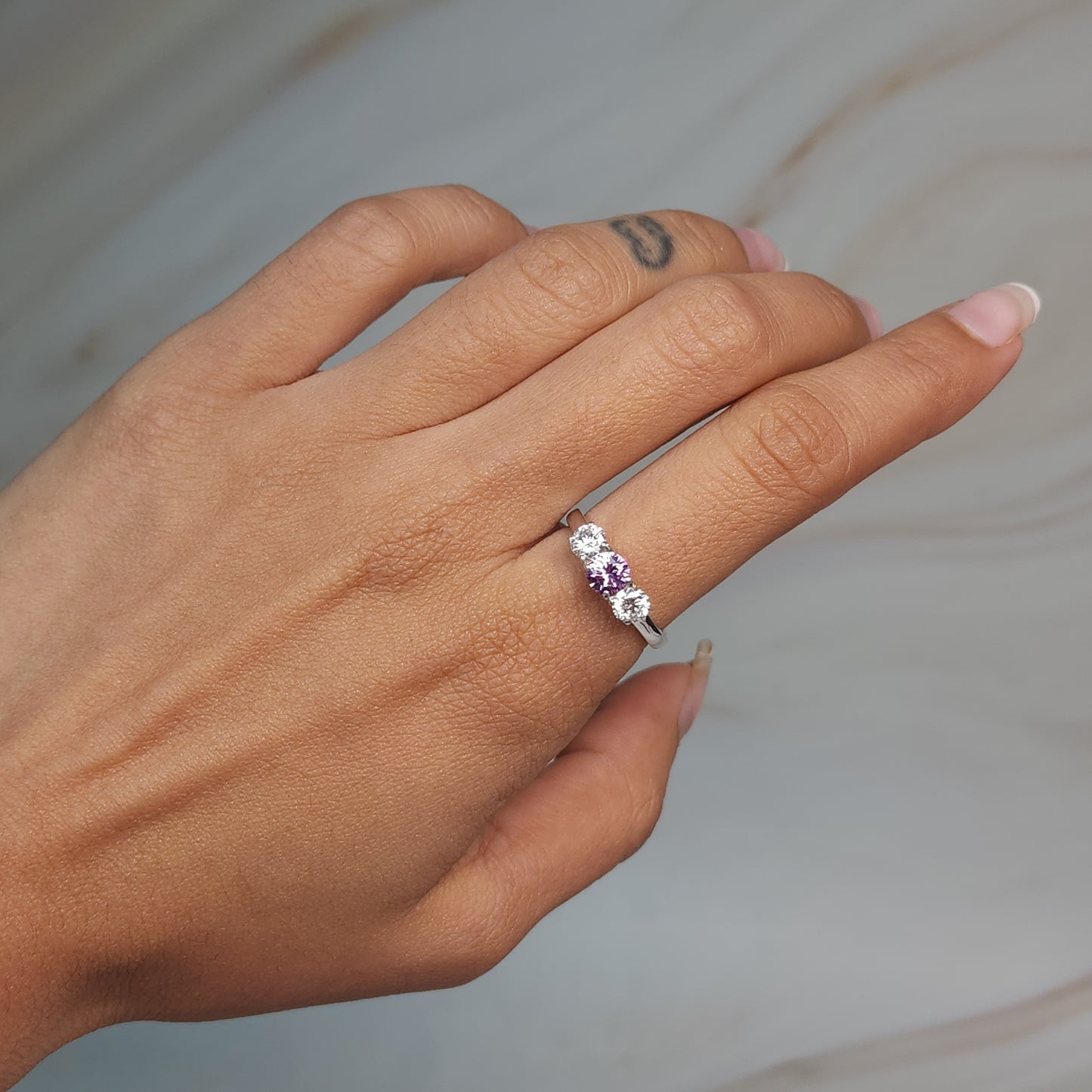 Created Alexandrite & Lab Grown Diamond Round ring .925 Sterling Silver