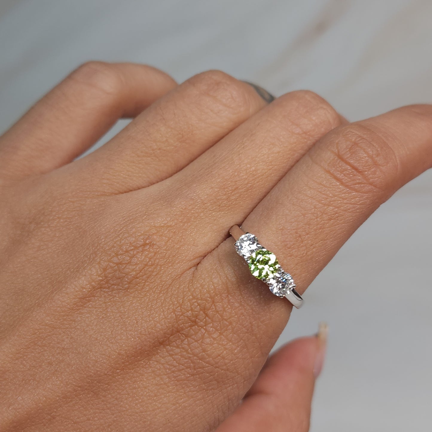 Simulated Peridot & Lab Grown Diamond Round ring .925 Sterling Silver