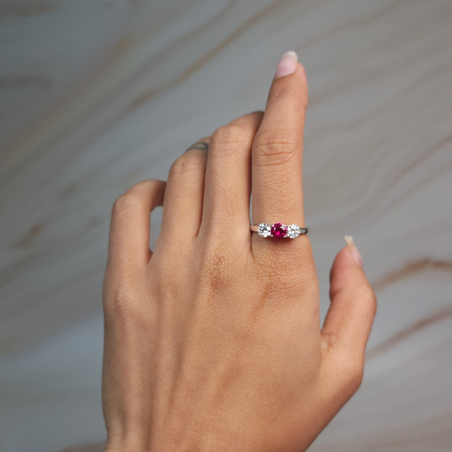 Created Ruby & Lab Grown Diamond Round ring .925 Sterling Silver