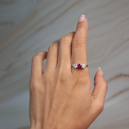 Created Ruby & Lab Grown Diamond Round ring .925 Sterling Silver