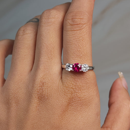 Created Ruby & Lab Grown Diamond Round ring .925 Sterling Silver