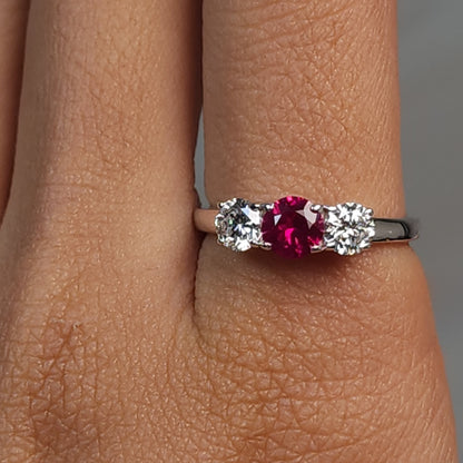 Created Ruby & Lab Grown Diamond Round ring .925 Sterling Silver