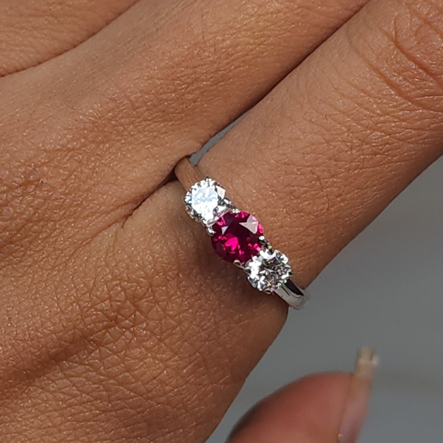 Created Ruby & Lab Grown Diamond Round ring .925 Sterling Silver