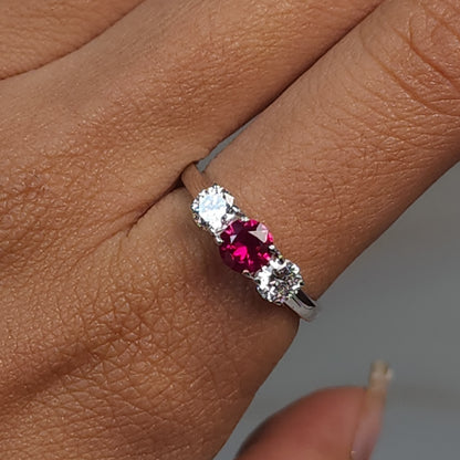 Created Ruby & Lab Grown Diamond Round ring .925 Sterling Silver