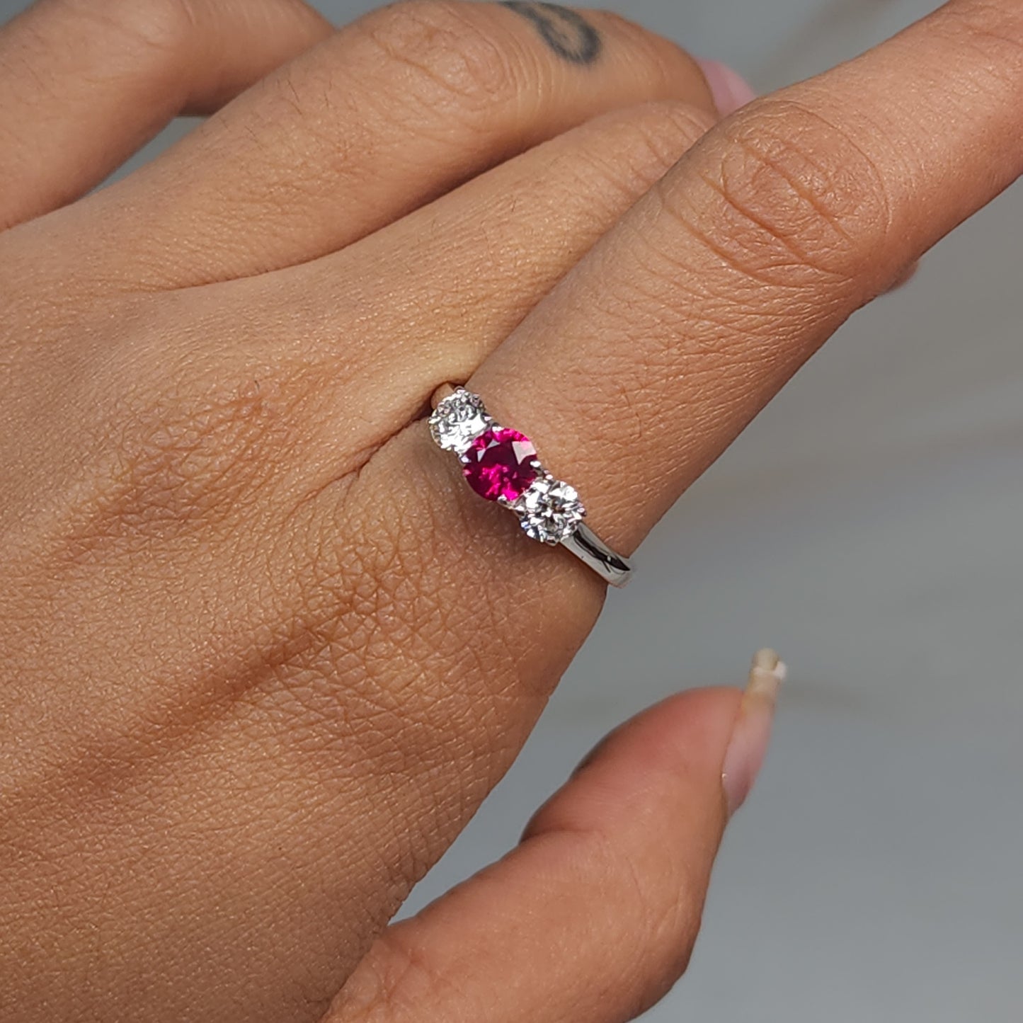 Created Ruby & Lab Grown Diamond Round ring .925 Sterling Silver