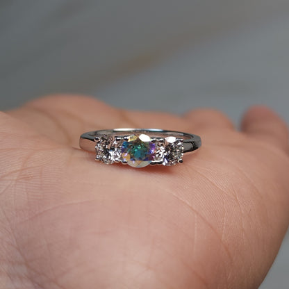 Natural Mercury Mystic Topaz & Lab Grown Diamond Round ring .925 Sterling Silver