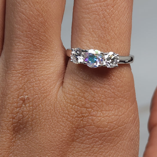 Natural Mercury Mystic Topaz & Lab Grown Diamond Round ring .925 Sterling Silver