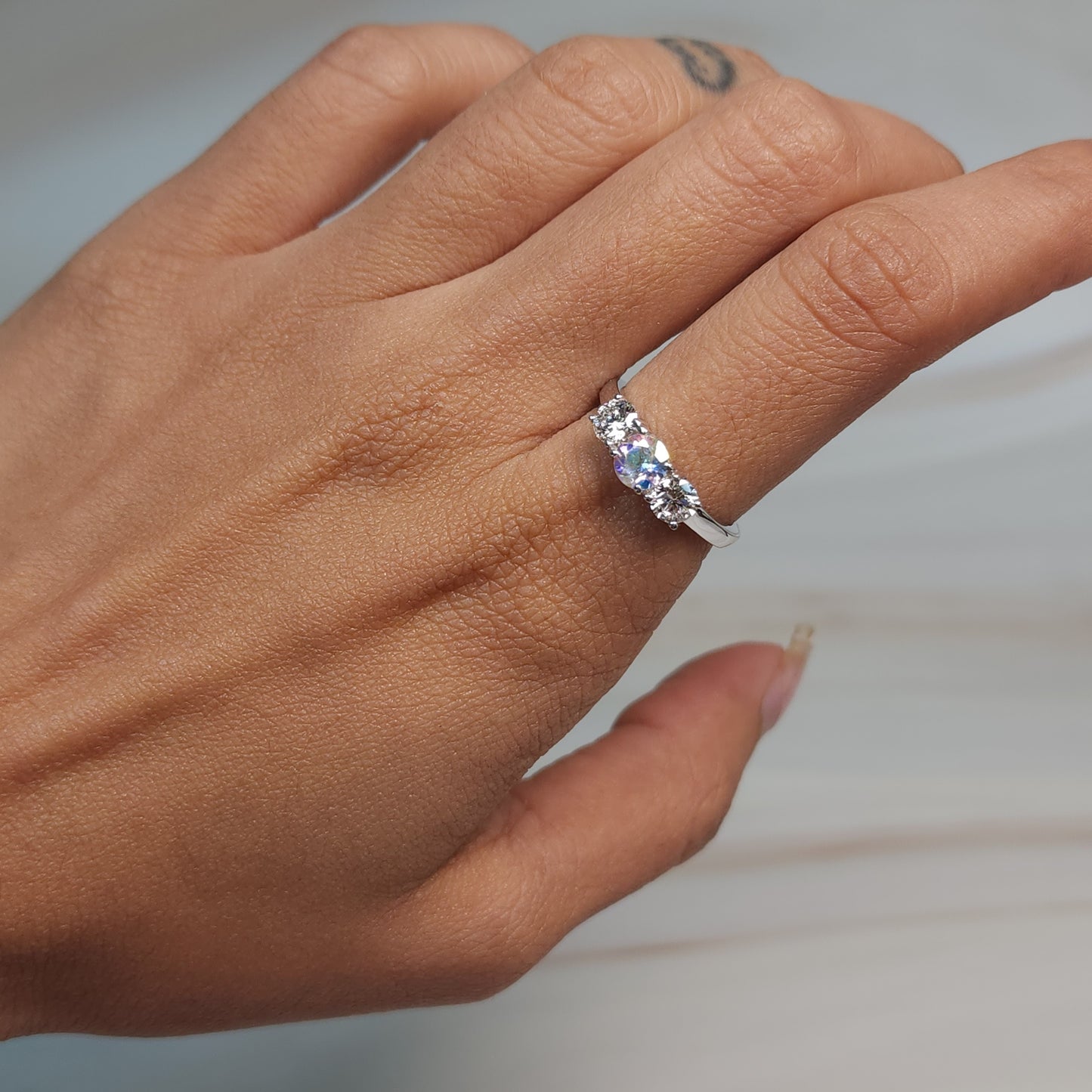 Natural Mercury Mystic Topaz & Lab Grown Diamond Round ring .925 Sterling Silver