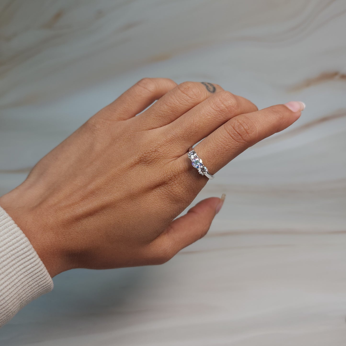 Natural Mercury Mystic Topaz & Lab Grown Diamond Round ring .925 Sterling Silver