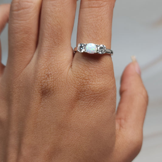 Created Opal & Lab Grown Diamond Round ring .925 Sterling Silver