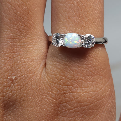 Created Opal & Lab Grown Diamond Round ring .925 Sterling Silver