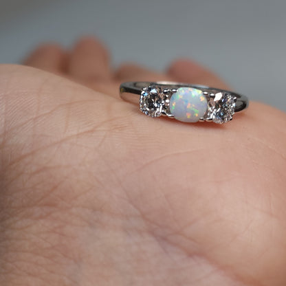 Created Opal & Lab Grown Diamond Round ring .925 Sterling Silver