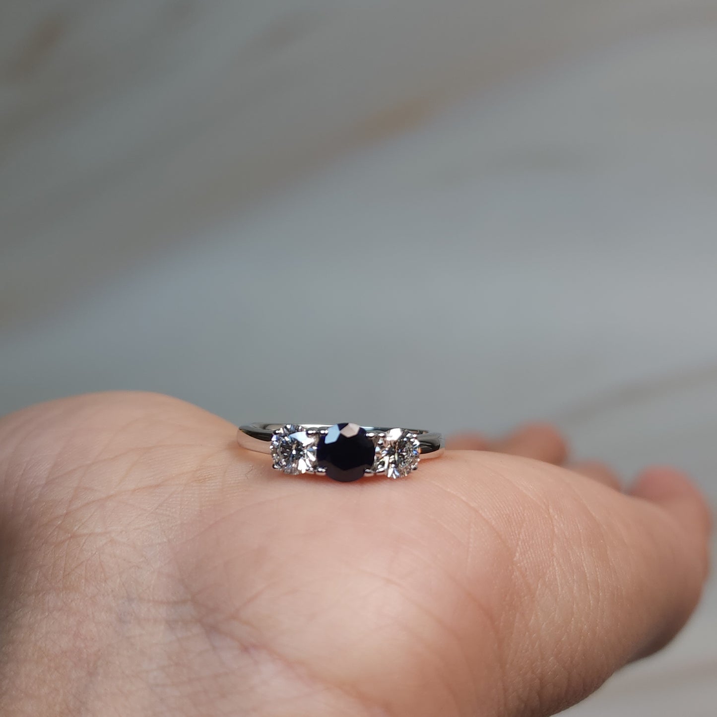 Created Blue Sapphire & Lab Grown Diamond Round ring .925 Sterling Silver