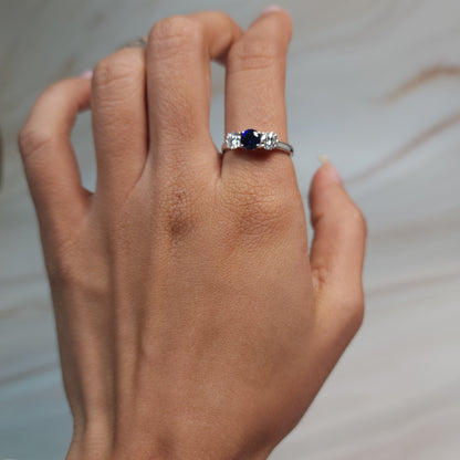 Created Blue Sapphire & Lab Grown Diamond Round ring .925 Sterling Silver