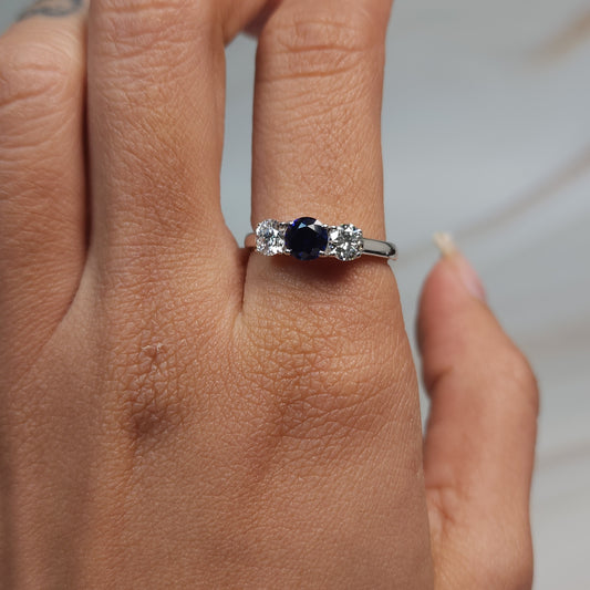 Created Blue Sapphire & Lab Grown Diamond Round ring .925 Sterling Silver