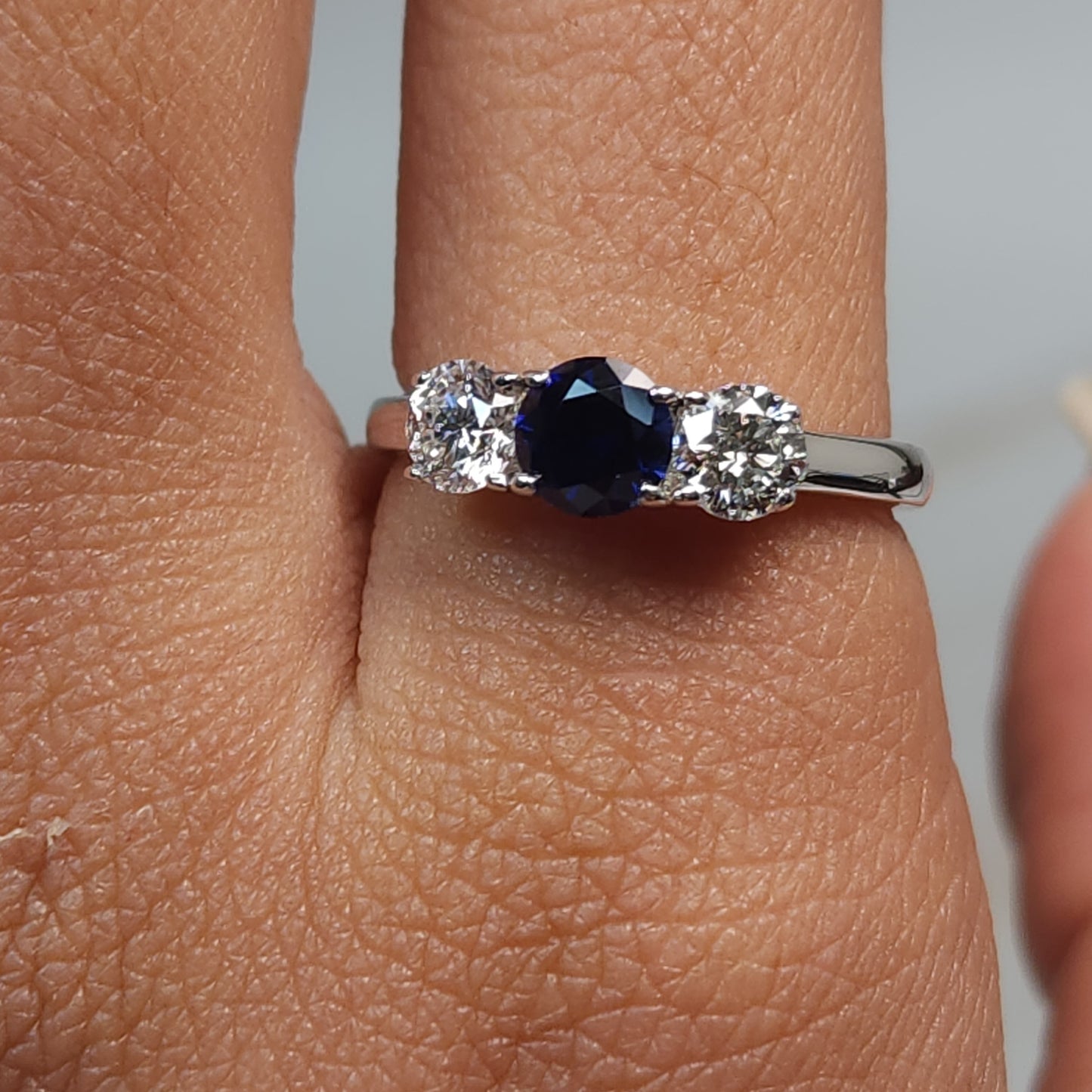 Created Blue Sapphire & Lab Grown Diamond Round ring .925 Sterling Silver