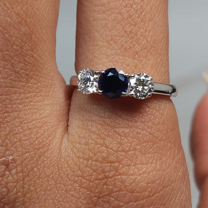 Created Blue Sapphire & Lab Grown Diamond Round ring .925 Sterling Silver