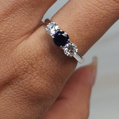 Created Blue Sapphire & Lab Grown Diamond Round ring .925 Sterling Silver