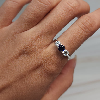 Created Blue Sapphire & Lab Grown Diamond Round ring .925 Sterling Silver