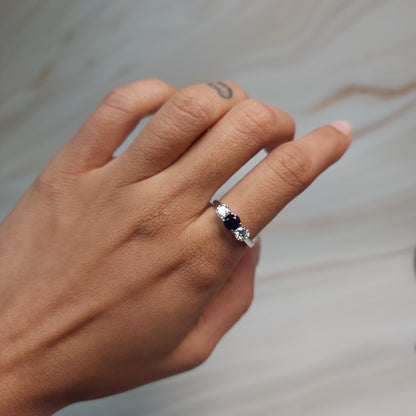 Created Blue Sapphire & Lab Grown Diamond Round ring .925 Sterling Silver