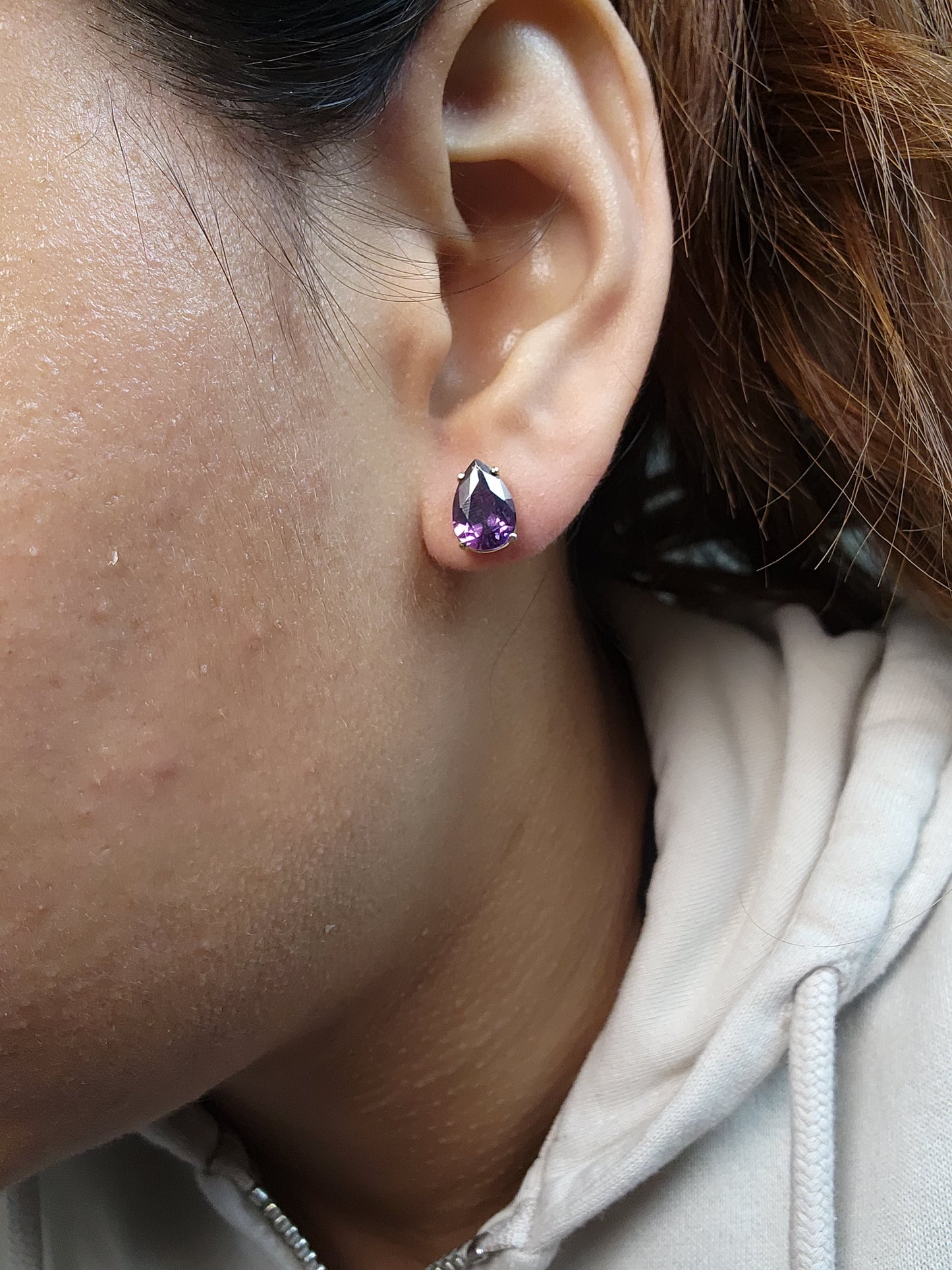 14Kt Gold 3 Ct Amethyst Teardrop Pear Shape Stud Earrings