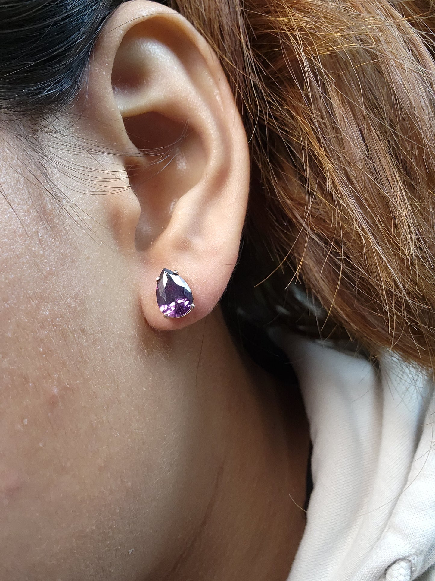 14Kt Gold 3 Ct Amethyst Teardrop Pear Shape Stud Earrings