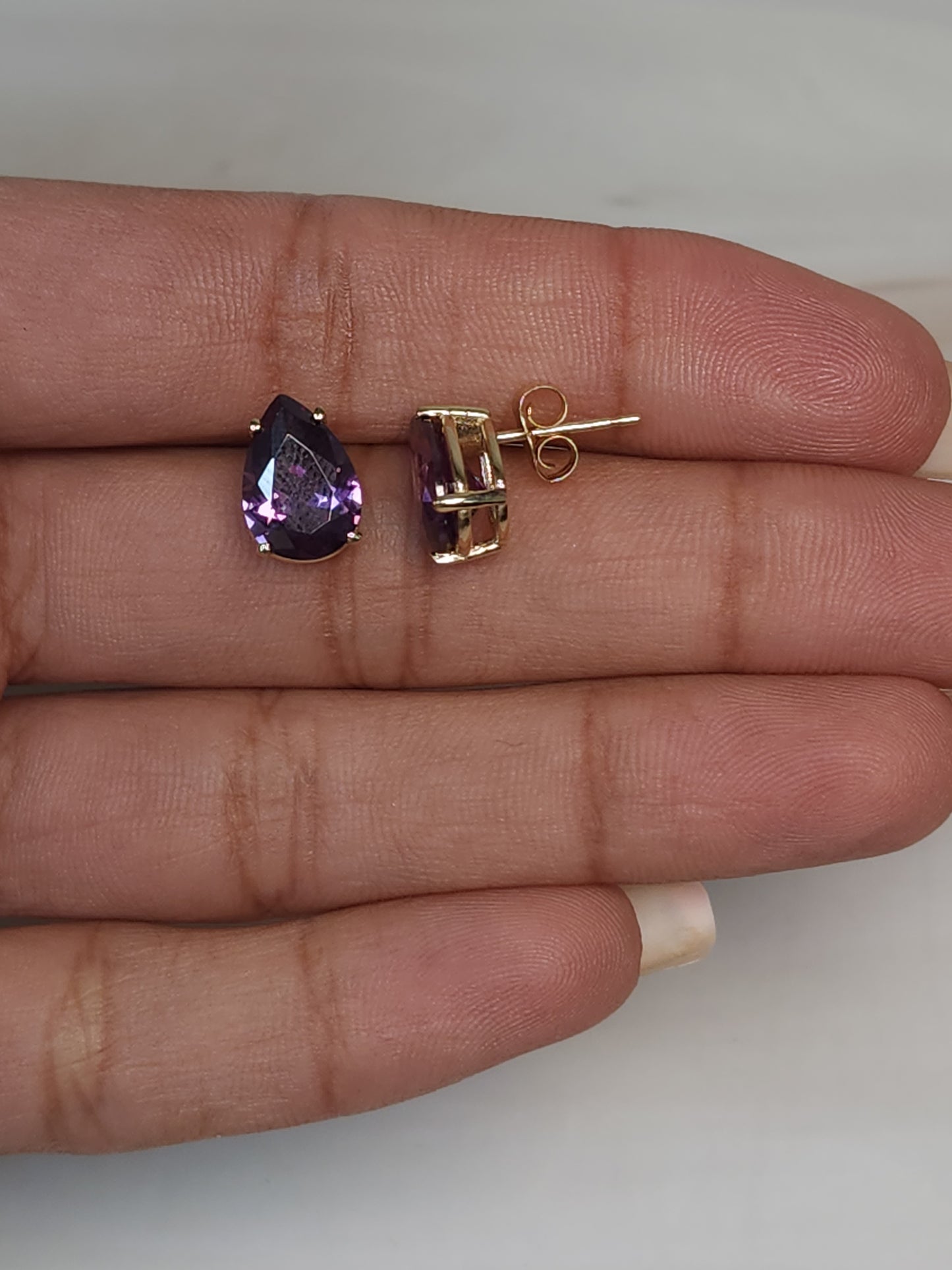 14Kt Gold 3 Ct Amethyst Teardrop Pear Shape Stud Earrings