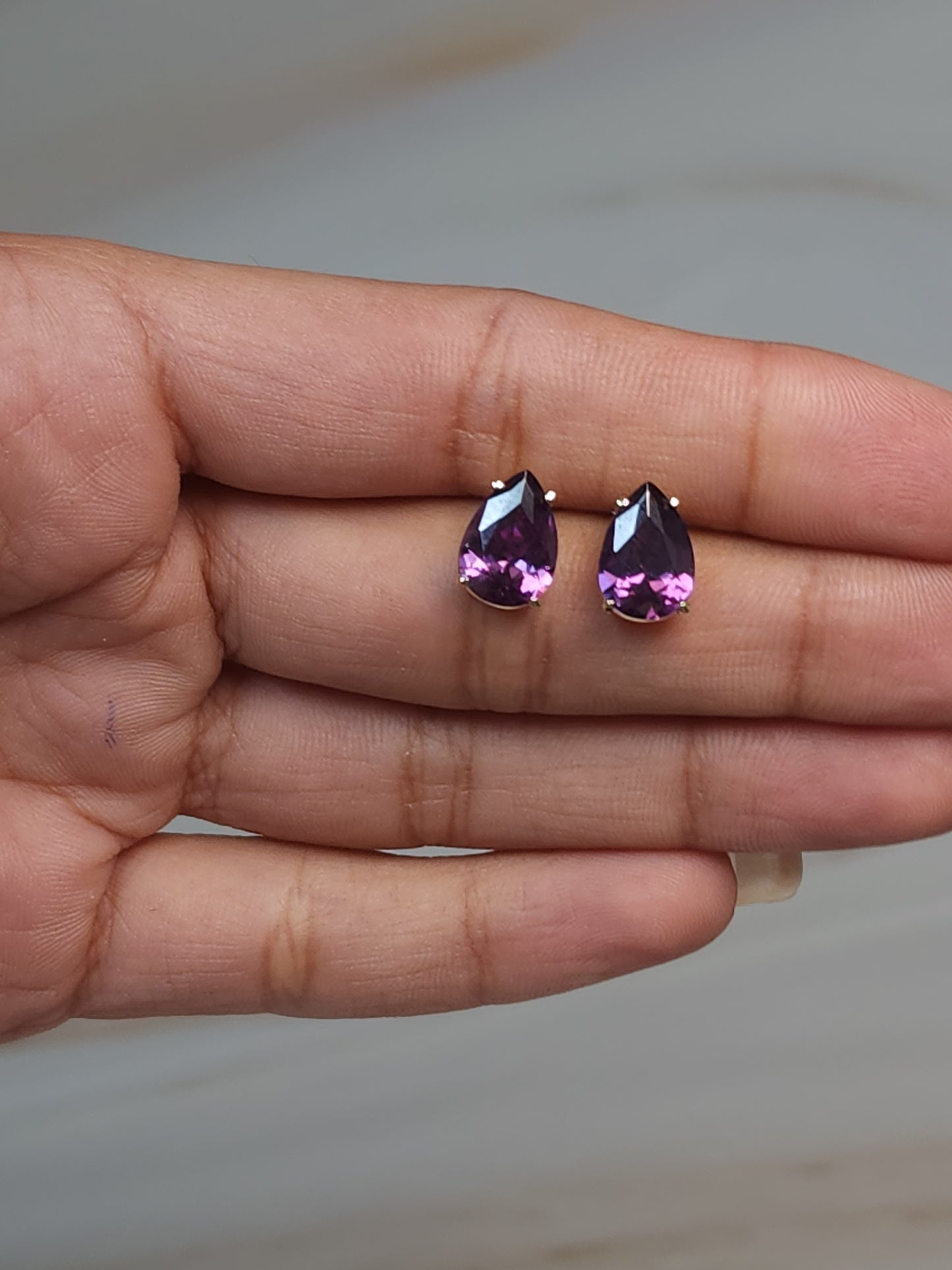 14Kt Gold 3 Ct Amethyst Teardrop Pear Shape Stud Earrings