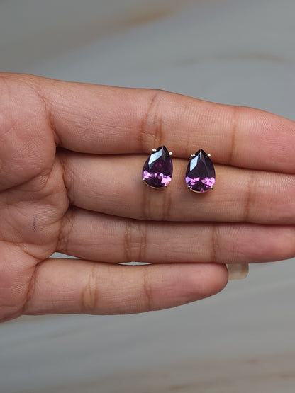 14Kt Gold 3 Ct Amethyst Teardrop Pear Shape Stud Earrings