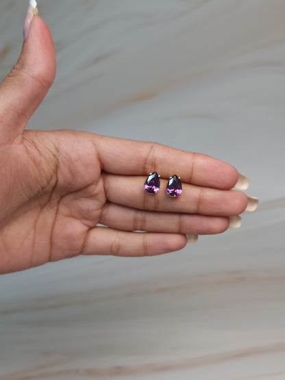 14Kt Gold 3 Ct Amethyst Teardrop Pear Shape Stud Earrings