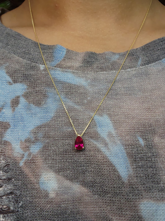 14Kt Gold Ruby Teardrop Necklace Pendant