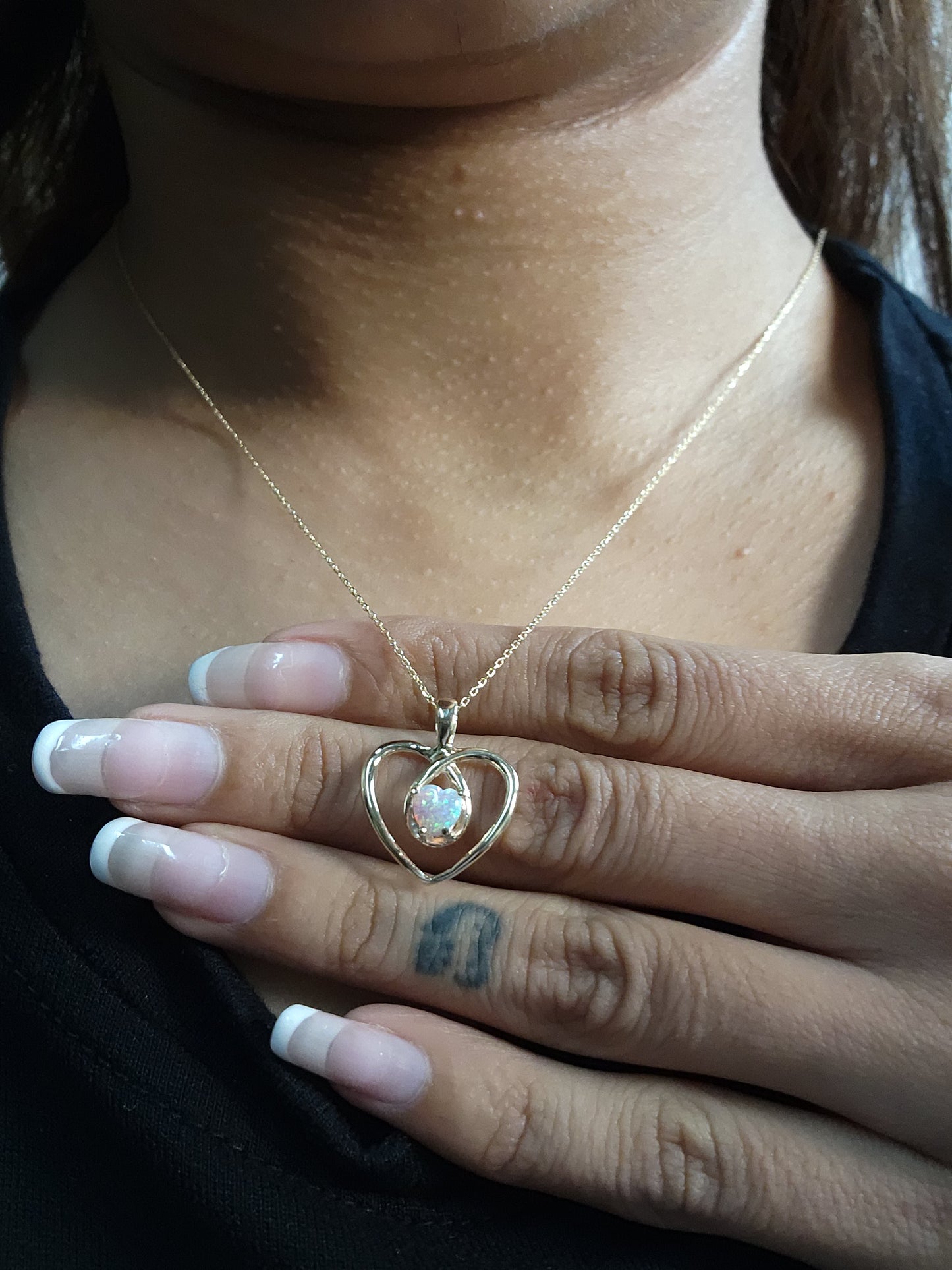 14Kt Gold Pink Opal Heart Design Pendant Necklace