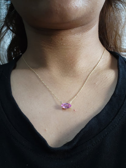 14Kt Gold Pink Sapphire Marquise Pendant Necklace
