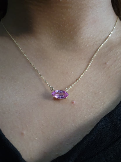 14Kt Gold Pink Sapphire Marquise Pendant Necklace