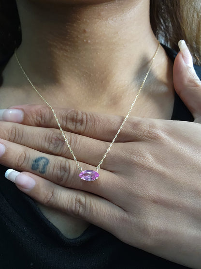 14Kt Gold Pink Sapphire Marquise Pendant Necklace