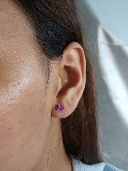 14Kt Yellow Gold Pink Sapphire Round Stud Earrings