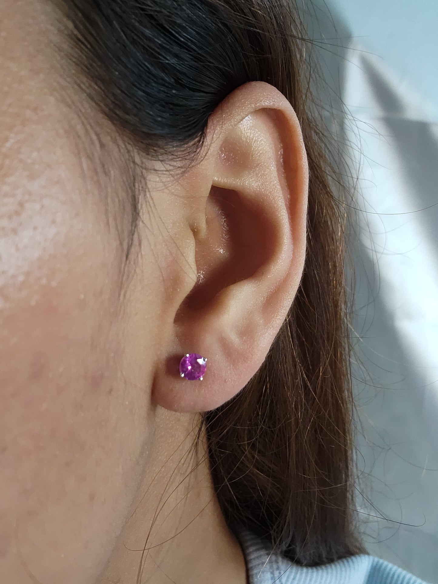 14Kt Yellow Gold Pink Sapphire Round Stud Earrings