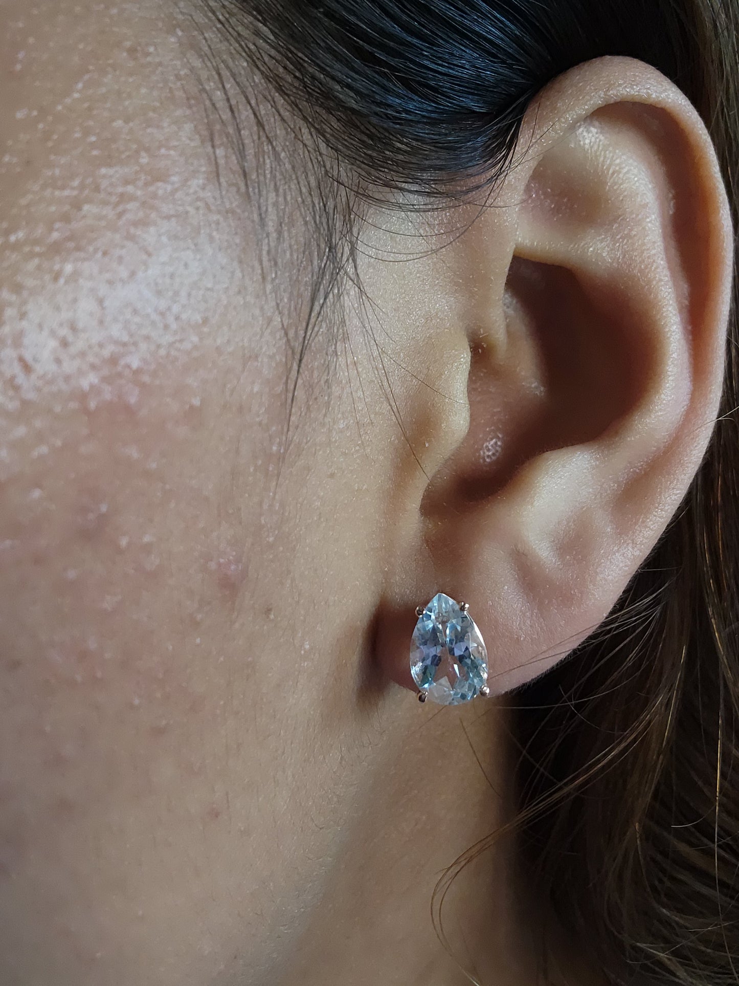 14Kt Gold 3 Ct Natural Aquamarine Teardrop Pear Shape Stud Earrings