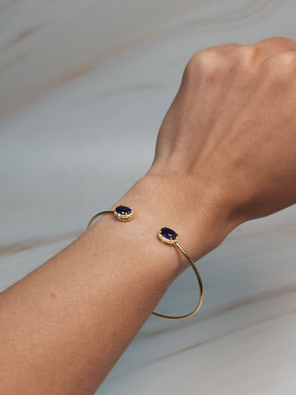 14Kt Gold Blue Sapphire & Diamond Oval Bangle Bracelet