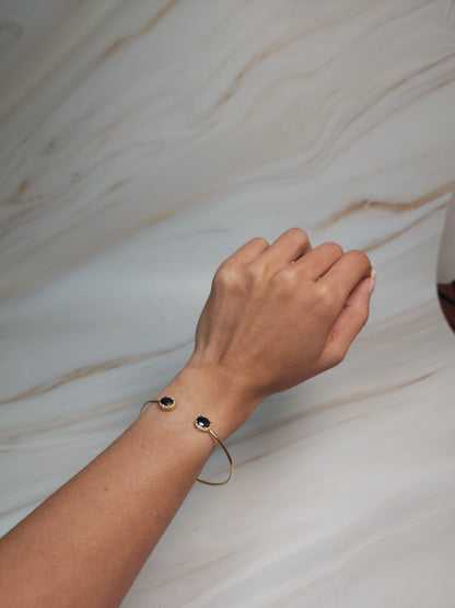 14Kt Gold Blue Sapphire & Diamond Oval Bangle Bracelet