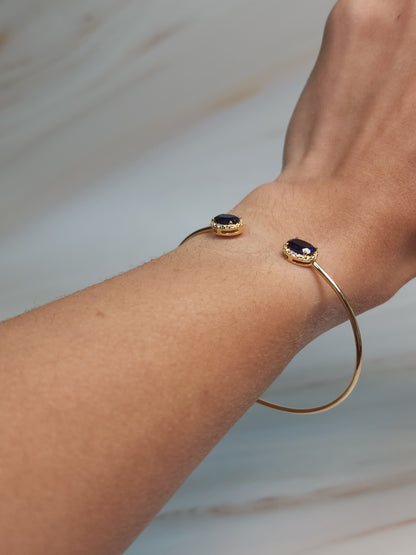 14Kt Gold Blue Sapphire & Diamond Oval Bangle Bracelet