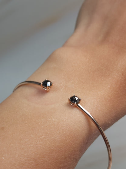 14Kt Gold 0.52 Ct Natural Rose Cut Black Diamond Bangle Bracelet
