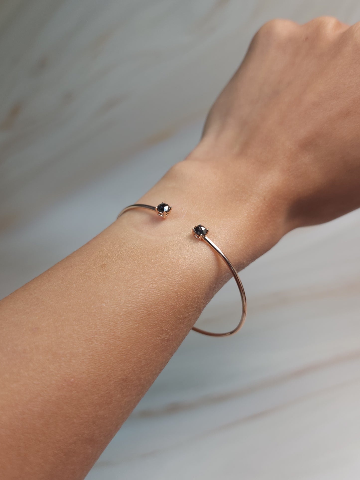 14Kt Gold 0.52 Ct Natural Rose Cut Black Diamond Bangle Bracelet