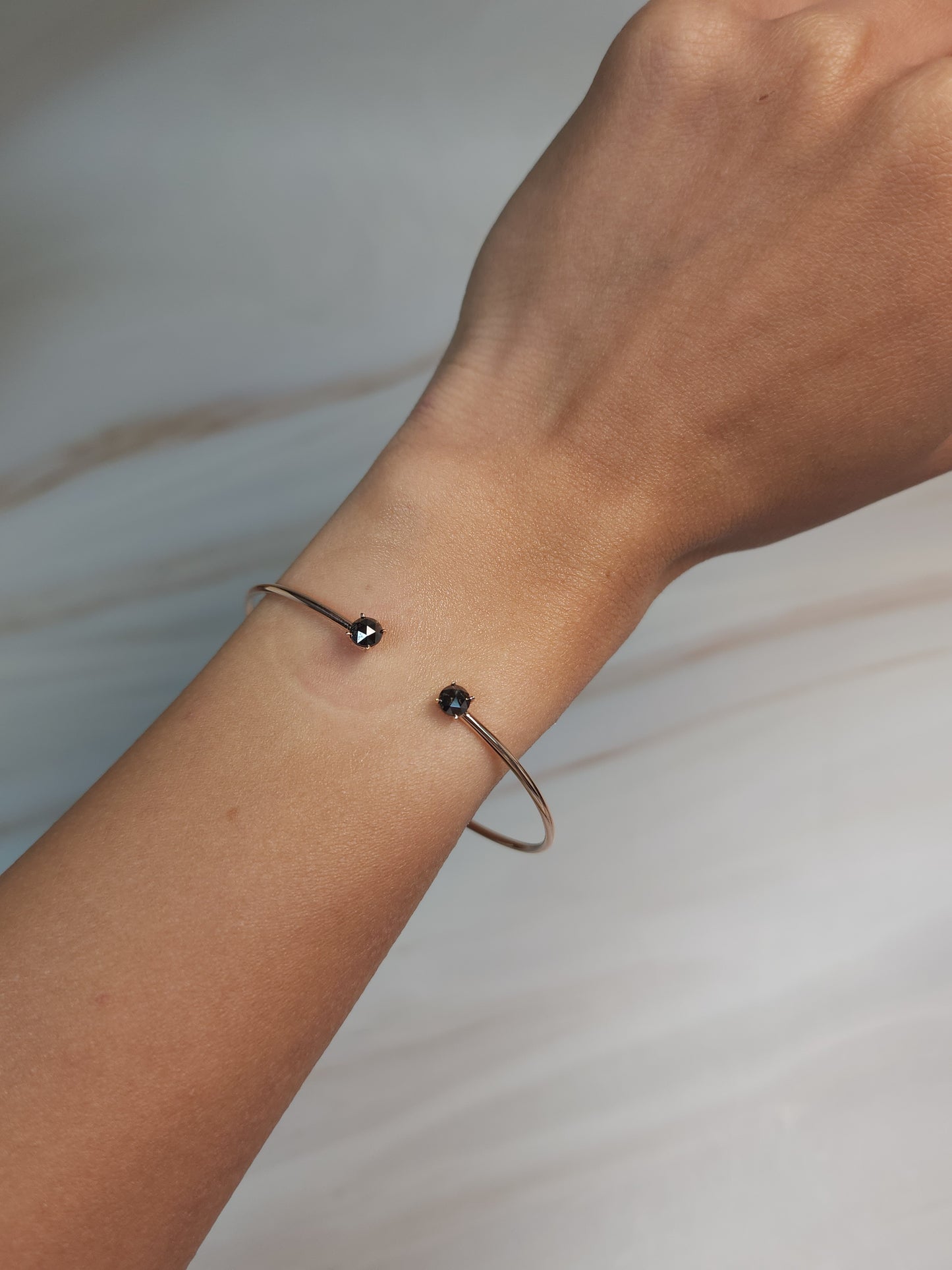 14Kt Gold 0.52 Ct Natural Rose Cut Black Diamond Bangle Bracelet