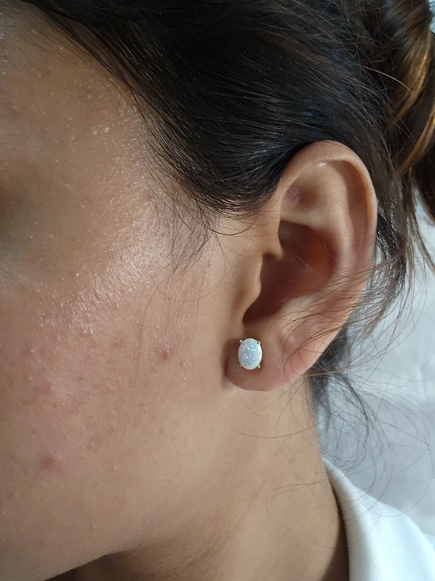 14Kt White Gold Opal Oval Stud Earrings