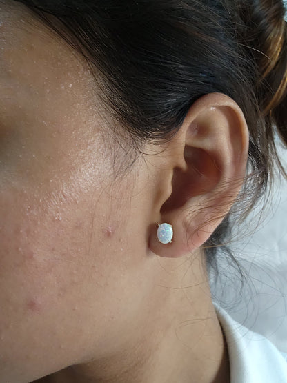 14Kt White Gold Opal Oval Stud Earrings