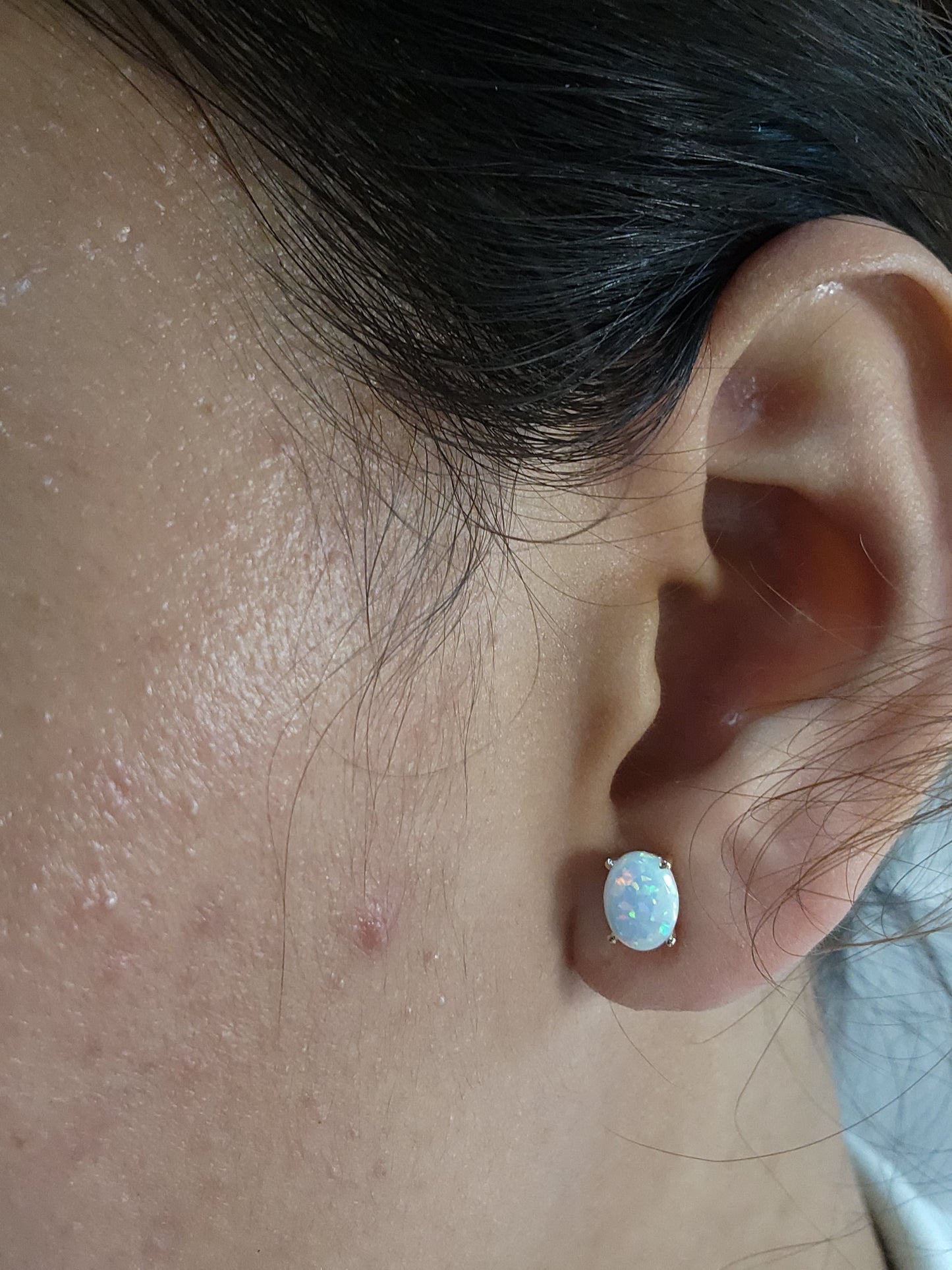 14Kt White Gold Opal Oval Stud Earrings