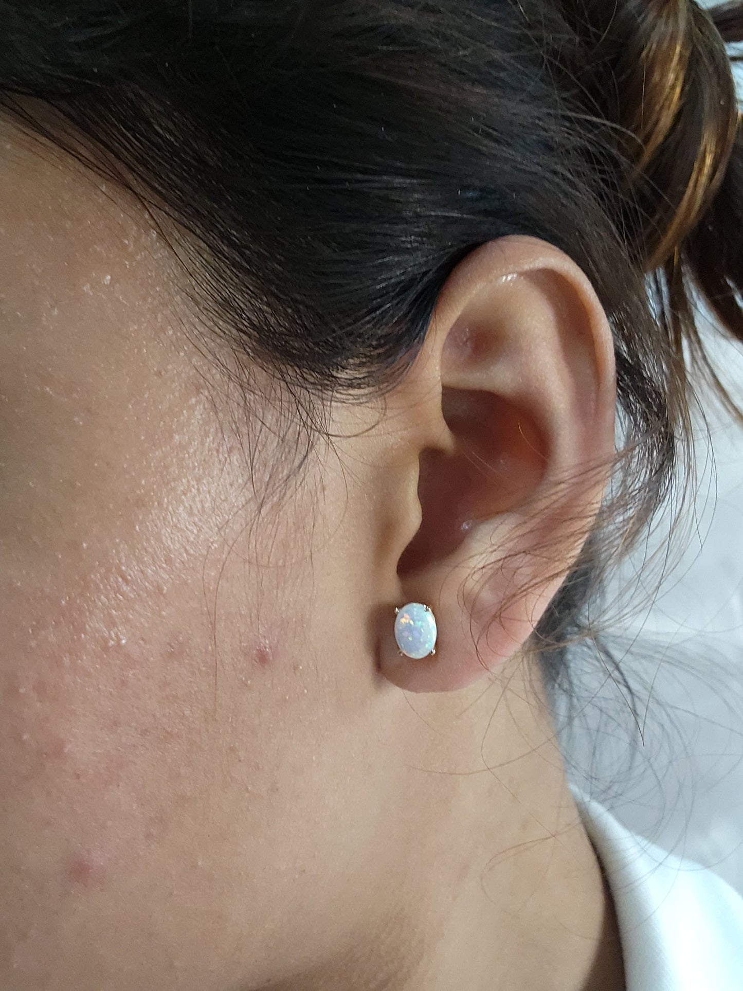 14Kt White Gold Opal Oval Stud Earrings