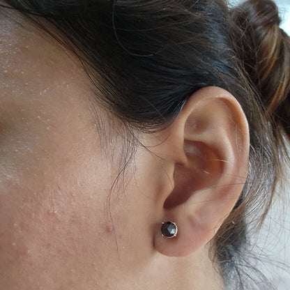 14Kt Gold 1.50 Ct Genuine Natural Rose Cut Black Diamond Round Stud Earrings